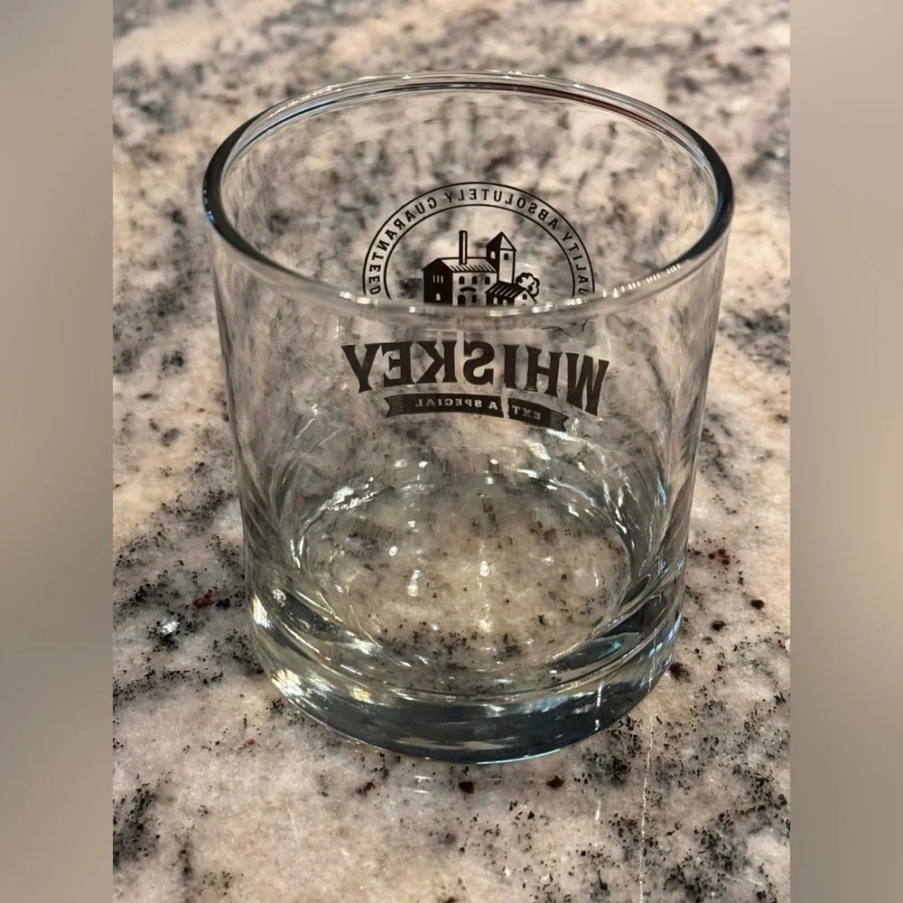 Whiskey Glass with Black Print 4x3 in
